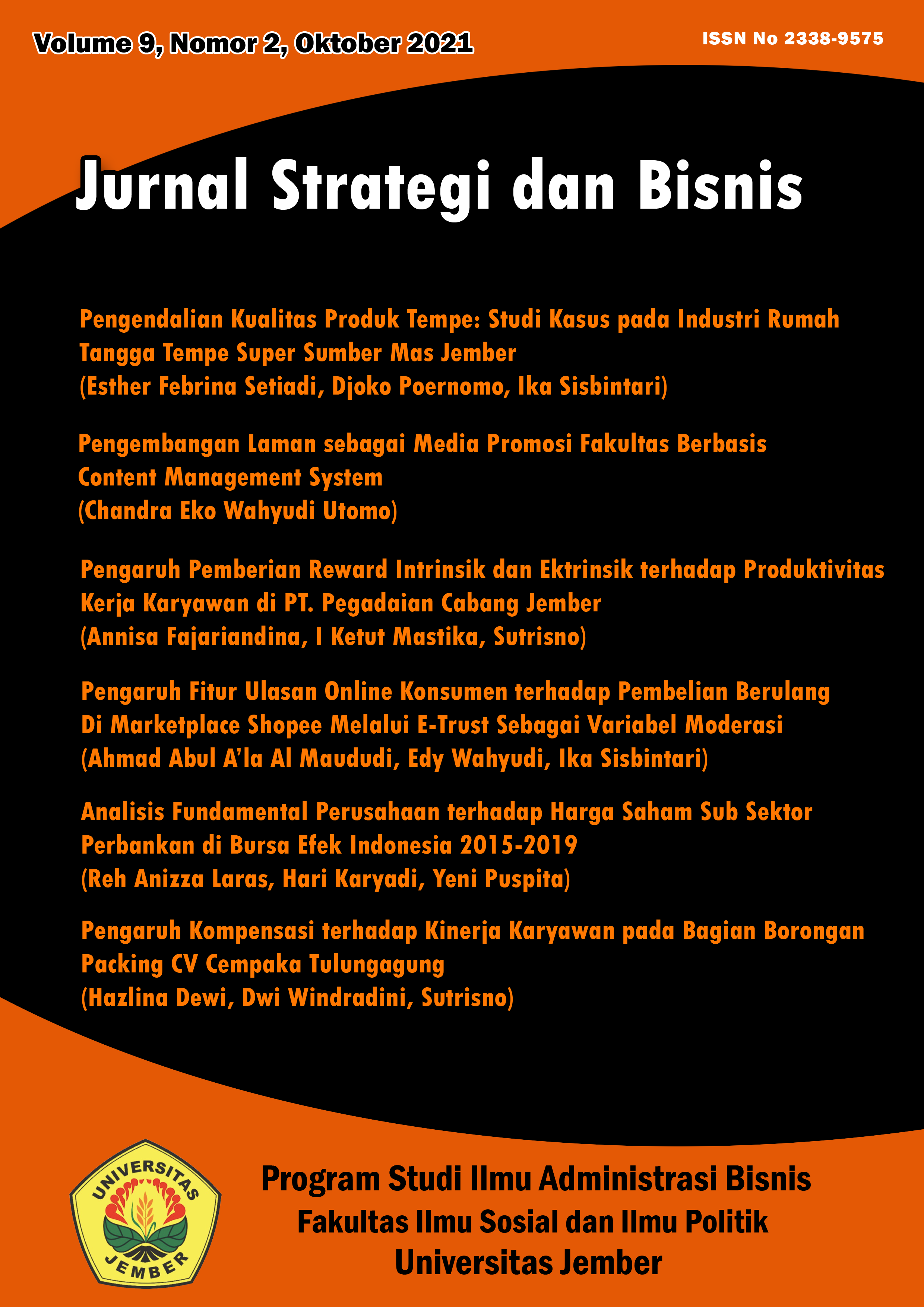 					View Vol. 9 No. 2 (2021): Jurnal STRATEGI DAN BISNIS
				